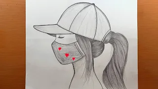 Como desenhar uma garota bonita usando chapéu passo a passo fácil com lápis || desenhos a lápis