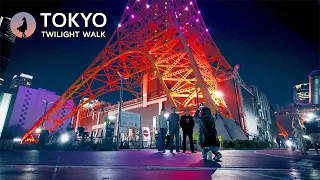 Прогулка на закате к Токийской башне из Хамамацучо в Японии [4K]