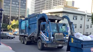 Commercial garbage trucks in Downtown San Diego and a CR&R FL in Borrego Springs