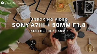 SONY a7III unboxing 📸 asmr aesthethic flatlay video 🎀 my first mirrorless camera