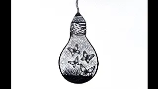 Creative light bulb drawing | Butterflies are flying in the bulb | Easy pencil sketch for beginners