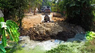 Dozer Mitsubishi & Truck 5ton Clearing the land will push the soil to fill the pond Part 2 100% Soon