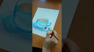 Чашка кави блакитного кольору, малюнок | Drawing of a blue cup of coffee