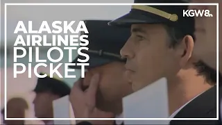 Alaska Airlines pilots stage pickets at Portland International Airport