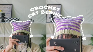 Crochet Cat Beanie💜Hướng dẫn móc mũ tai mèo với 2 màu xen kẽ với nhau siêu xinh💜 Vyvascrochet