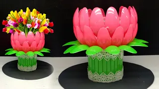 Ide Kreatif Vas Bunga dari sendok dan botol plastik | Flower Vase from Plastic Spoons Craft Ideas