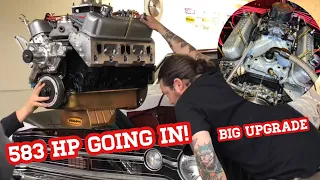 Engine going in! Stroker small block mopar dropping into my 1968 Dodge Dart !