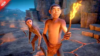 A Monkey Discovers Fire and learns to Cook Food with it.  Explain In hIndi