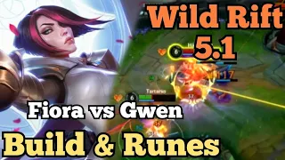 Fiora vs Gwen - Wild Rift 5.1 || Baron Lane Build & Runes