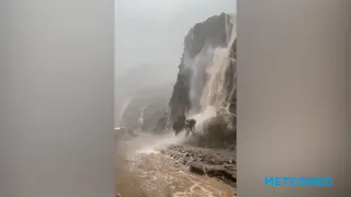 Waterfalls and flash floods in Oman due to heavy rains