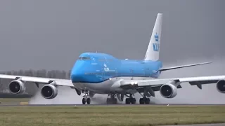 WOW! Heavy WET Take Offs B777, B787, B747, B767 Polderbaan Schiphol Airport