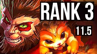 WUKONG vs GNAR (TOP) | Rank 3, 6 solo kills, 13/2/4 | NA Challenger | v11.5