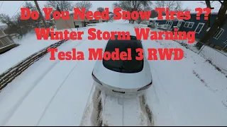 Tesla Model 3 RWD Winter Storm Warning Snow Drive