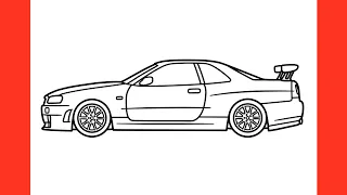 How to draw a NISSAN SKYLINE GT-R R34 NISMO 2004 easy / drawing nissan gtr z tune 1998 car