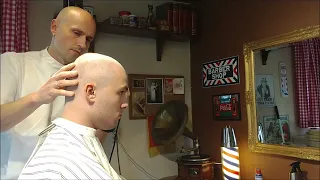 Razor headshave with a hot towel