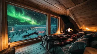 Fall Asleep Fast with Heavy snow inside Cozy Cabin | Fire Sound for Sleep at Night