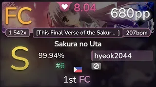 8.0⭐ hyeok2044 | Hana - Sakura no Uta [This Final Verse of the Sakura Tree] 99.94% FC #6 | 680pp