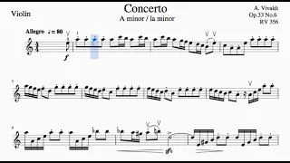 Vivaldi Concerto A minor for Violin Op. 3 No. 6, RV 356. 1st Movement. Piano Accompaniment.