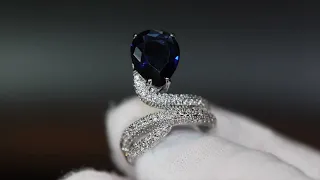 sapphire blue snake ring, Womens sapphire blue diamond ring