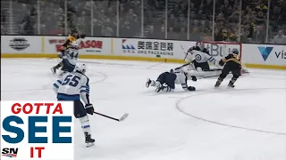 GOTTA SEE IT:  Connor Hellebuyck Makes A Great Pad Save On A Bruins 2-on-1