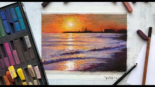 BRIGHT SUNSET WITH SOFT PASTEL / Рисуем Яркий Закат над Морем Сухой Пастелью