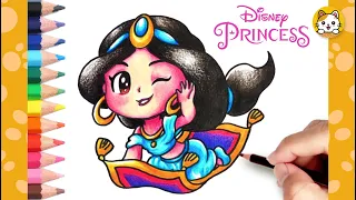 Princess Drawing Easy | How to Draw Disney Princess Jasmine | Drawing and Coloring | Aladdin