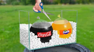 Mezclo GLOBOS con Coca Cola, Fanta y Mentos en un ACUARIO GIGANTE! Súper reacción!