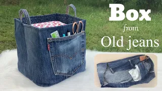 diy large fabric boxes tutorial from old jeans. how to sew fabric boxes diy.diy boxes from old jeans