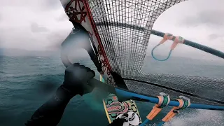 Raw POV windsurfing during storm, Portalban Switzerland