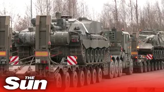 British troops arrive in Estonia with military trucks and tanks