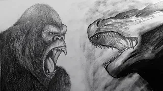 Drawing Godzilla vs kong//timelapse Drawing//Godzilla vs kong pencil drawing.