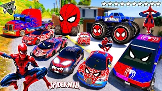 GTA 5 - Stealing MODIFIED SPIDERMAN Vehicles With SPIDERMAN & Franklin! (Real Life Cars #267)