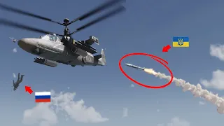 Pilot of Russian KA-52 combat helicopter jumps away. before being shot down by Ukrainian missiles
