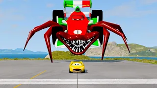 Epic Escape from Giant Francesco Bernoulli Eater & Lightning McQueen Eater Bots | BeamNG.Drive