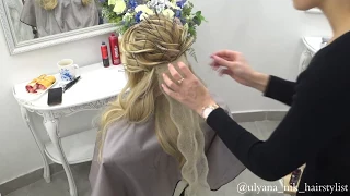 Греческая коса в технике воздушных жгутов с элементами розы.Обучение.Показ.