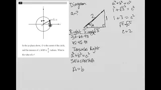 In the xy-plane above, O is the center of the circle, and the measure of angle AOB is pi/a radians..