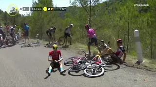 Riders & Bikes Go Flying Into The Ditch In Massive Stage 13 Crash