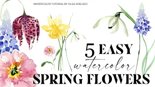 5 EASY beginner friendly flowers doodles. Painting idea for SPRING greeting cards