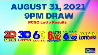 WATCH: PCSO 9 PM Lotto Draw, August 31, 2021