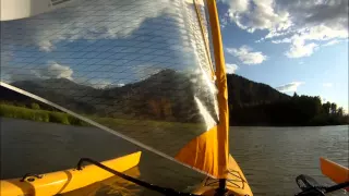 Surfing a Hobie Tandem Island on Lake Pend Oreille, Idaho