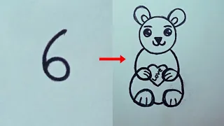 Teddy bear drawing with number 6 || Teddy bear drawing easy