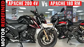 2023 TVS Apache RTR 200 4V Vs TVS Apache RTR 180 RM Detailed Comparison | Motor Redefined