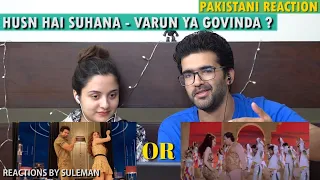 Pakistani Couple Reacts To Husn Hai Suhana Song | Varun Ya Govinda ? | Coolie No 1