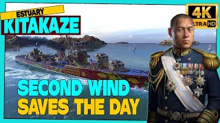 Destroyer Kitakaze on map Estuary, SECOND WIND SAVES THE GAME - World of Warships