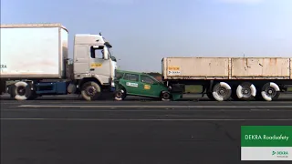 Crash test DEKRA: jadący 43 km/h TIR najeżdża od tyłu na samochód osobowy