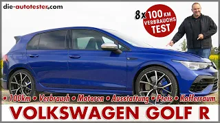 VW GOLF R - 8 x 100 km Verbrauch Test | 320 PS Fahren Motor Ausstattung Preis 2021 Review Deutsch