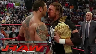 Triple H & Batista Face-Off Before WrestleMania (Brawl Occurs) RAW Mar 28,2005