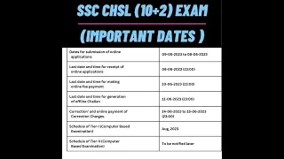 SSC CHSL (10+2 ) EXAM Important Dates | #chsl | #sscchsl2023