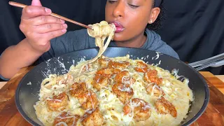 ASMR MUKBANG CREAMY CHEESY SHRIMP FETTUCINE ALFREDO PASTA NO TALKING 먹방 EAT SHOW #asmrmukbangviral