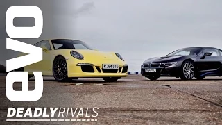 BMW i8 v Porsche 911 | evo DEADLY RIVALS